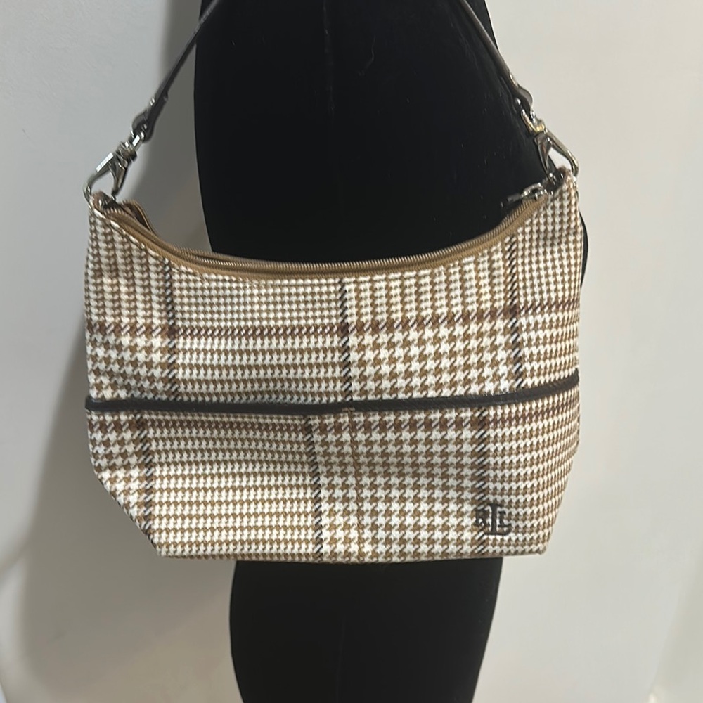 Ralph Lauren Tan and Cream Houndstooth Shoulder Bag